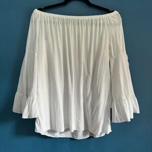 Elan‎ Off Shoulder Blouse Women's Size Small White Ivory Bell Sleeve Pirate Boho